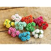 DUONGJAIS BRAND Handmade 50 pcs Mini Mulberry Paper Roses 18 mm Mulberry Paper Flowers Scrapbooking Wedding DIY Craft (Mixed Colors)