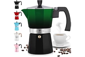 Zulay Kitchen Stovetop Espresso Maker - Moka Pot 6 Espresso Cups - Percolator Coffee Maker for Classic Cuban & Italian Style Espresso - Portable Coffee Maker for Camping & Travel - (Green/Black)