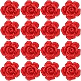 50pcs Red Rose Beads Detailed Carved Flower Loose Charm Beads Jewelry Making Accessories for DIY Necklace Bracelet Crafts Supplies