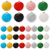 40pcs Round Fluffy Pompoms Charms Colorful Fabric Faux Fur Ball Pendants Metal Fluffy Pom Pom Ball Charms for Tassel Earrings Keychains Jewelry Making Decor, 8 Colors