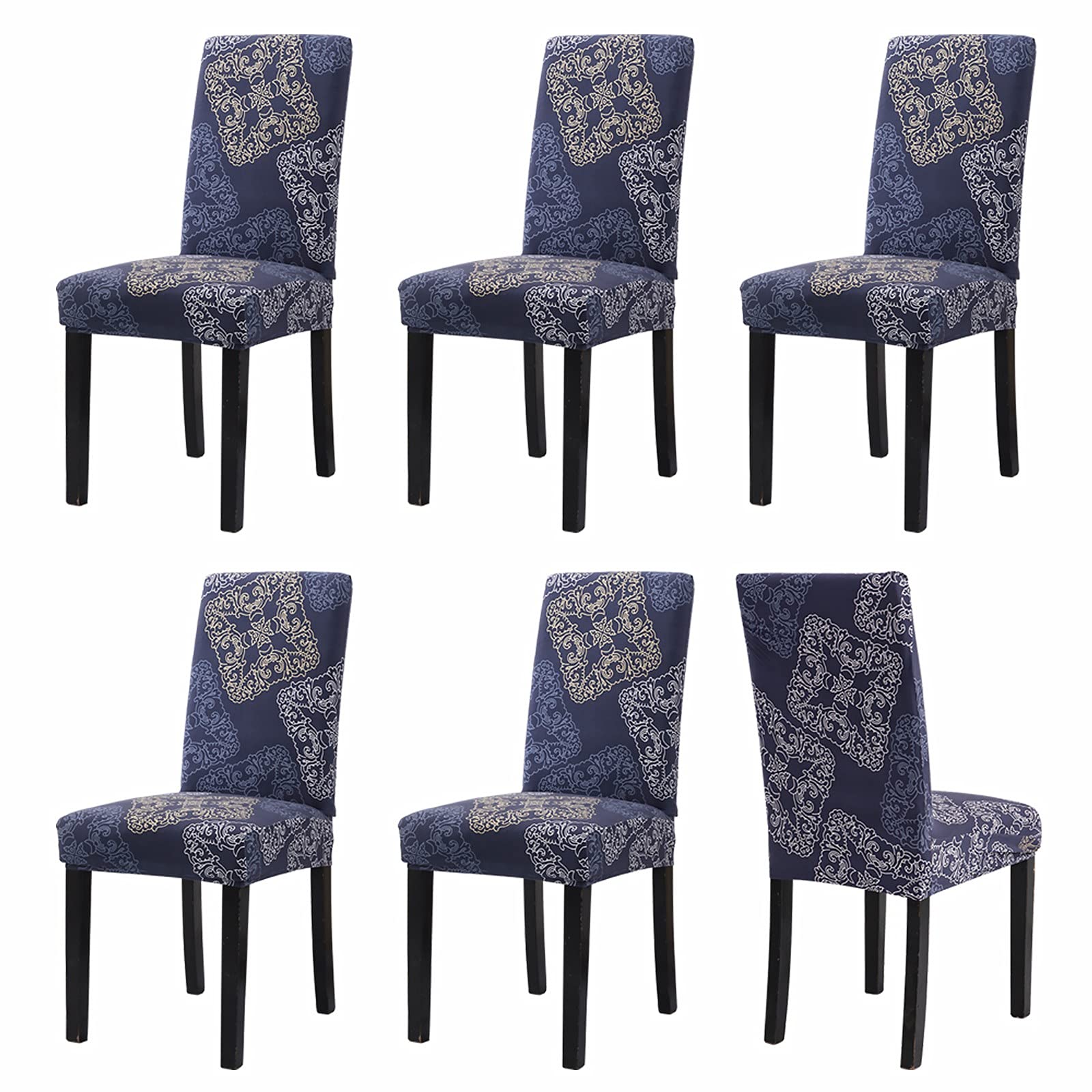 Sufdari Chair Covers 6 Retro,Stretch Dining Chair Covers, Spandex seat Covers for Dining Chairs,Elastic Washable Chair Protectors for Dining Room,Hotel,Restaurant,Banquet (6,Black Rose)