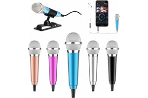 Wootrip Mini Microphone, Karaoke Tiny Microphone for Voice Recording Interview, Portable Small Singing Mic 3.5mm Plug with Stand Suitable for Android Phone,iPhone,iPad, Laptop (Blue)