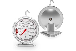 DEFULL Large 3 inch Dial Oven Thermometer Clear Large Number Easy-to-Read Oven Thermometer with Hook and Panel Base Hang or Stand in Oven,Red