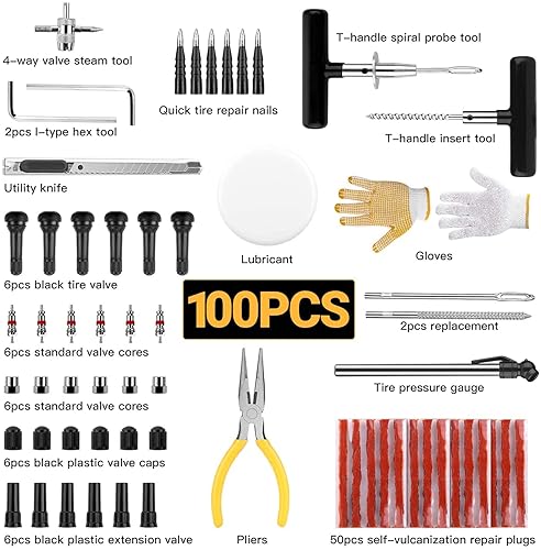TECCPO Tire Repair Kit, 100Pcs Heavy Duty Tire Plug Kit for Car