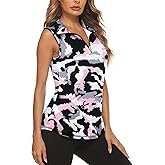 Koscacy Women's Sleeveless Golf Tennis Polo Shirts Zip Up Dry Fit Workout Tank Tops Athletic Shirt