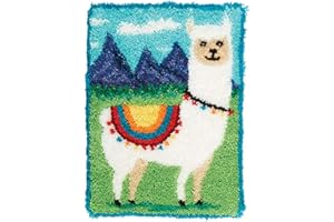 MLADEN Latch Hook Rug Kits DIY Crochet Yarn Rugs Hooking Craft Kit with Color Preprinted Pattern Design for Adults Kids (Alpaca, 20 x 15in)