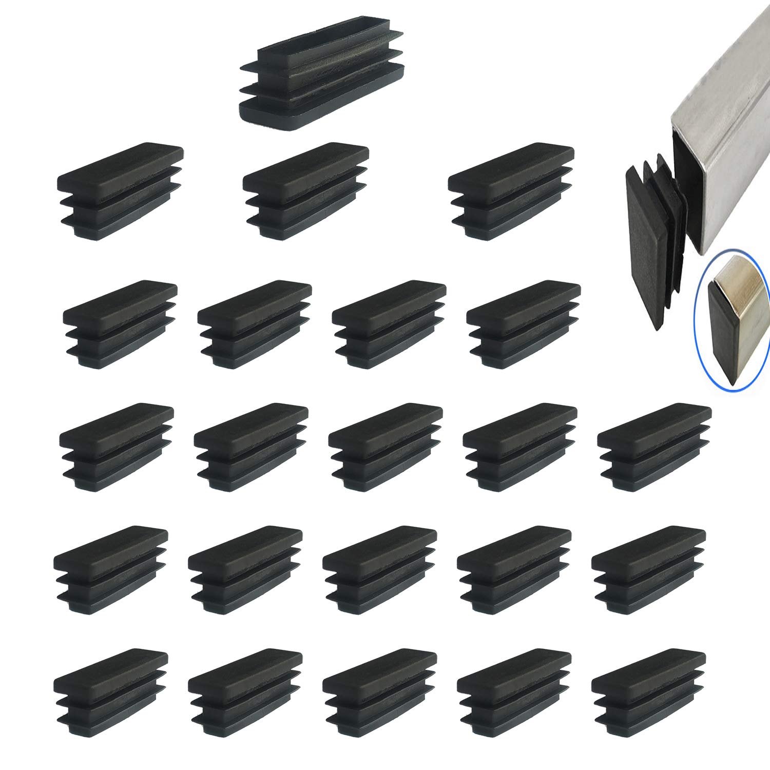 YouU 40x15mm Rectangle Black Plastic Plug End Cap Furniture Chair Leg Foot Cover Cap Tubing Inserts End Cap 24 Pcs
