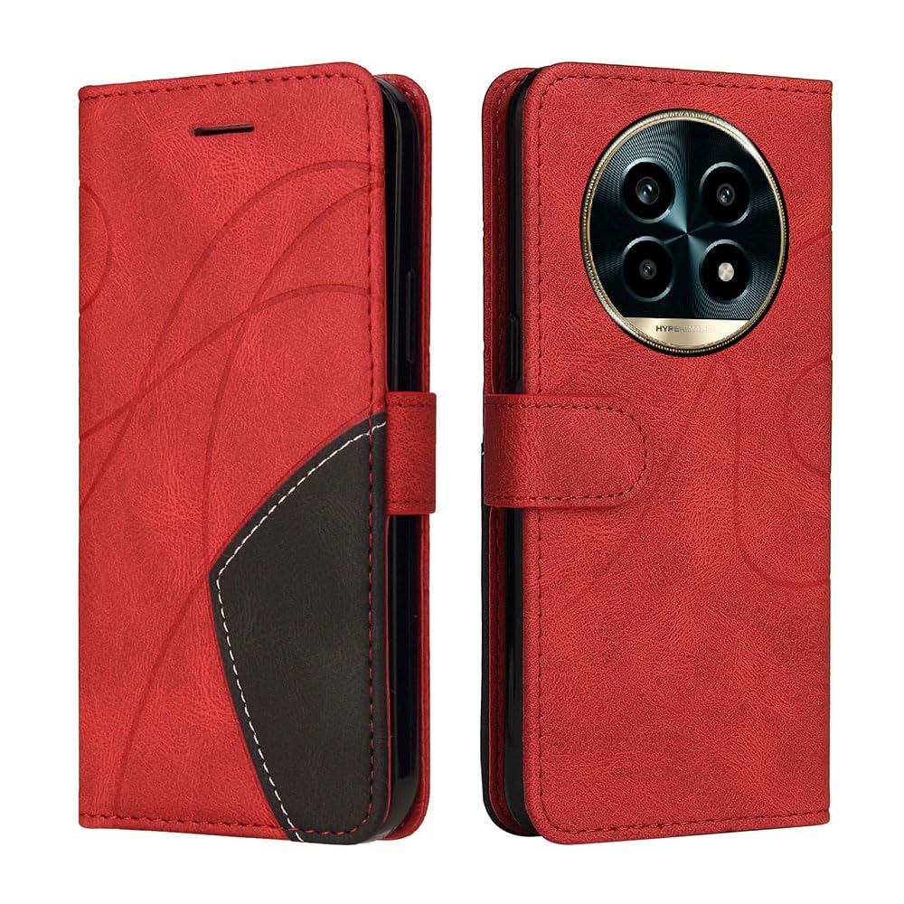 XINNI Protective Phone Case for Realme 13 Pro 5G/Realme 13 Pro Plus, PU/TPU Vintage Flip Leather Shockproof Cover Magnetic Book Style Wallet, Red — image 1