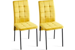 NORDICANA Upholstered Velvet Dining Chairs Classic Kitchen High Back Chairs Set of 2, Featured Dovetail Tufted Side Chairs, Black Metal Legs, Yellow