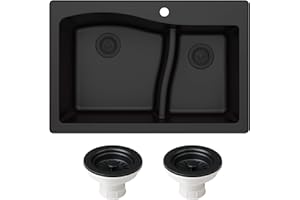 KRAUS KGD-442 Quarza 33-inch 33” Dual Mount 60/40 Double Bowl Granite Kitchen Sink in Black