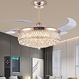 PAFRUMGE 52" Dimmable Gold Fandelier Crystal LED