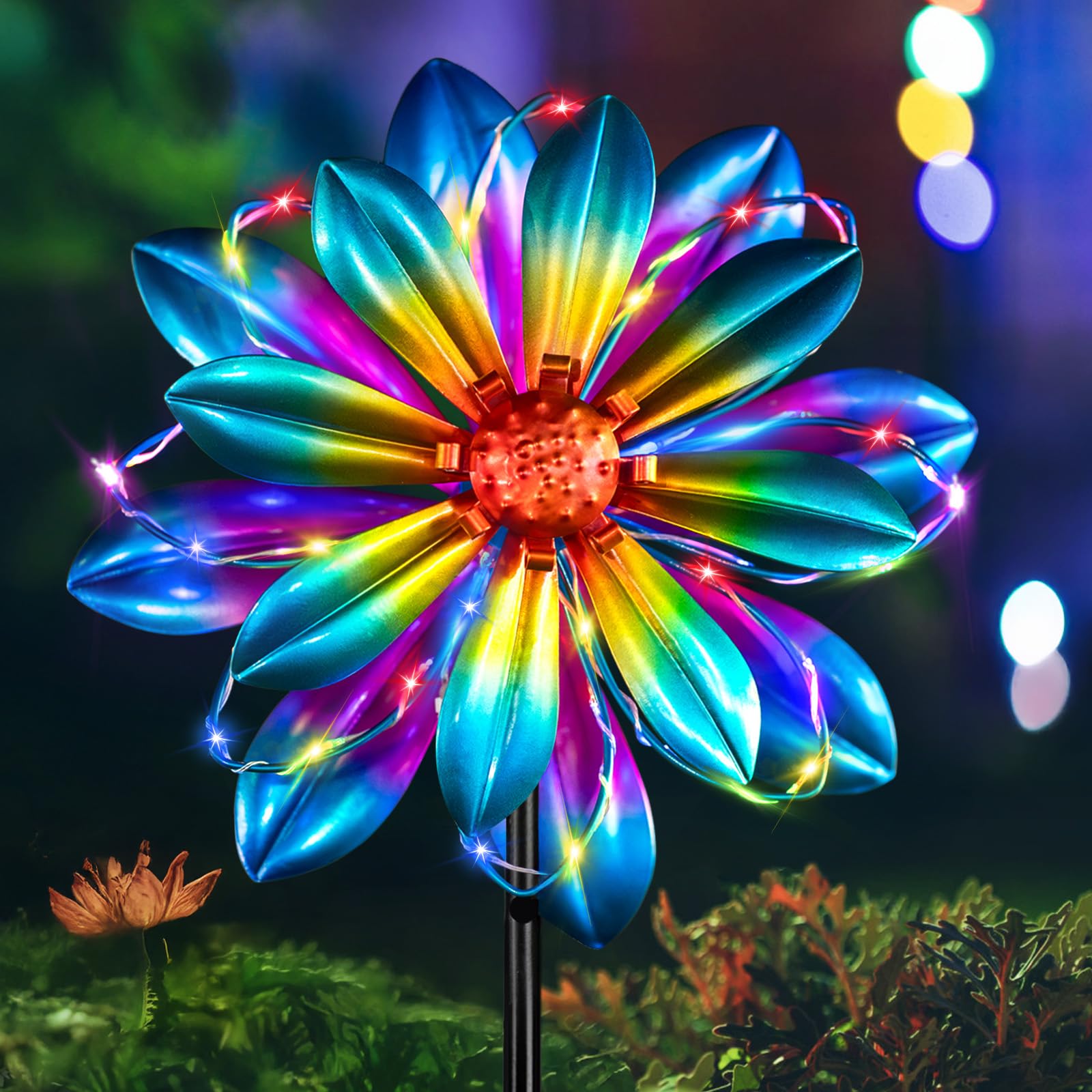Photo 1 of **MISSING LED LIGHTS** Flower Solar Wind Spinners- Metal Colorful Spinning Windmill Garden Ligths with LED Outdoor Decorative Stake Lighting Waterproof Flower Sculpture for Patio Yard