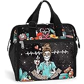 84hoods Large Lunch Box for Women. Gift for Nurse. Insulated Lunch Bag with Adjustable Strap for Work, Hospital, Travel and Picnic. Nurse Skeleton.
