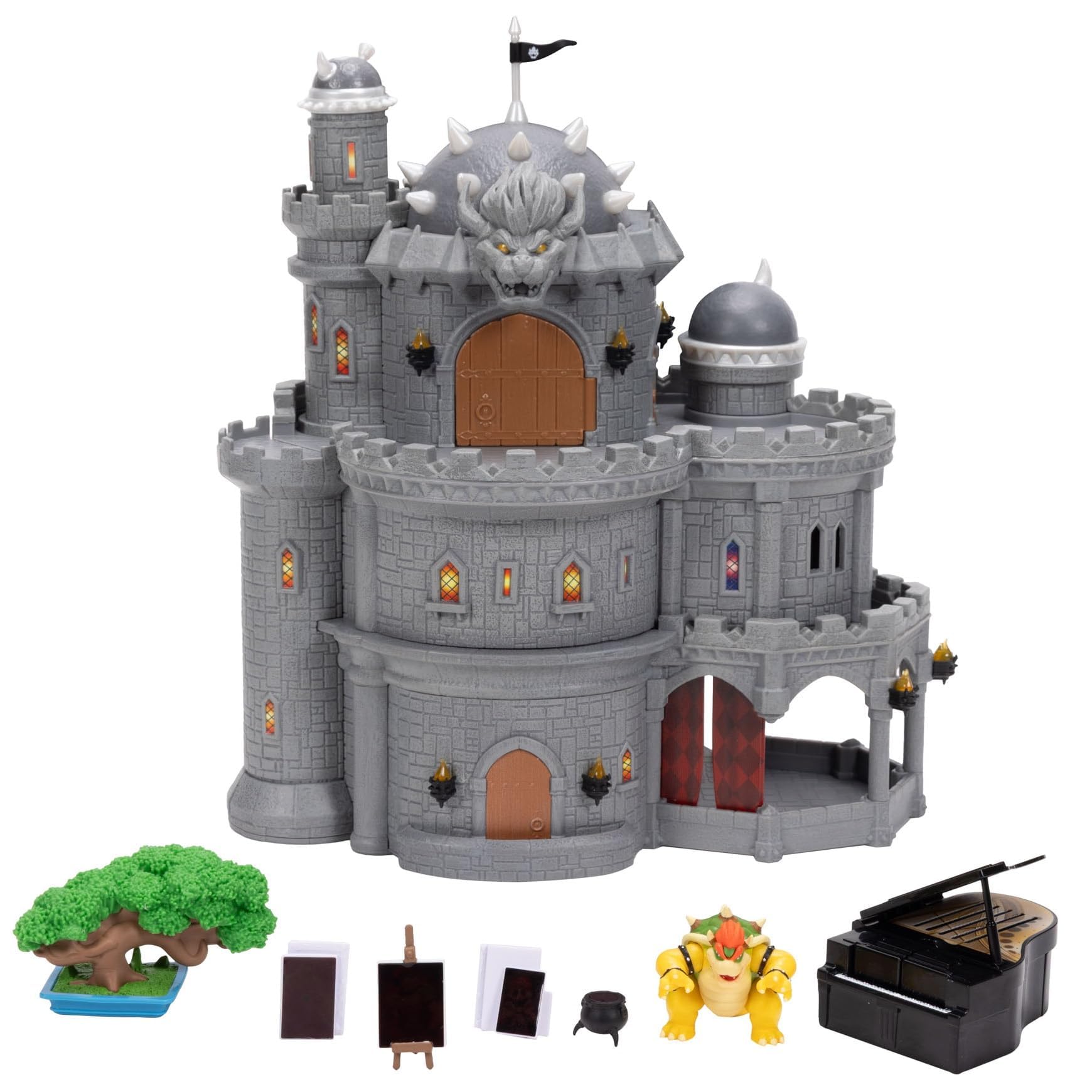 The Super Mario Galaxy Movie – 12" Deluxe Three-Story Bowser Castle Playset with 1.5” Bowser Figure, Piano, Bonsai Tree, Heat-Activated Paintings and More!