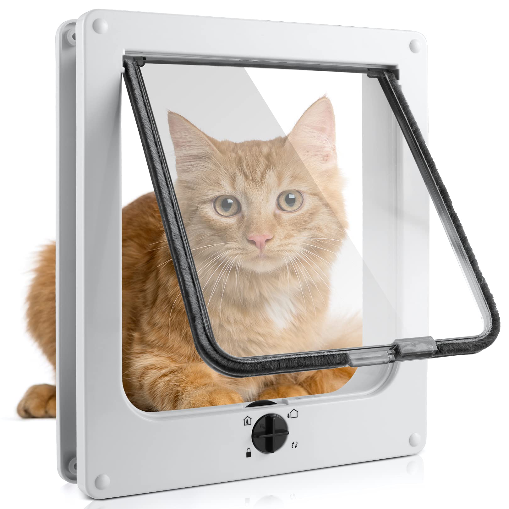Sailnovo Cat Flap 4-Way Magnetic Lock Dog Flap Large 19.5 x 22 x 6 cm Easy Install with Telescopic Frame with Heavy Duty Quiet Magnetic Frame, M White