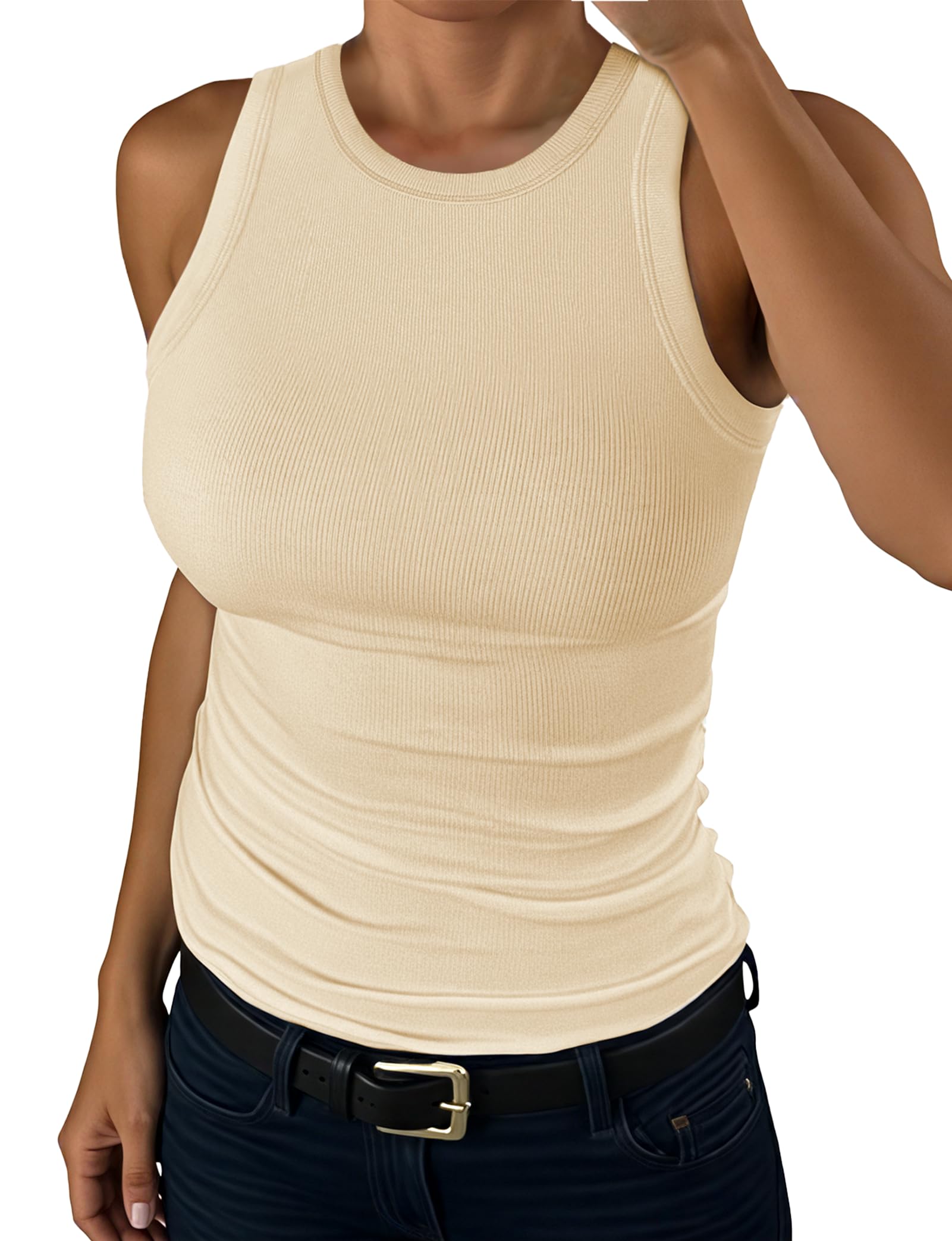 Photo 1 of Size L.  Tank Top for Women, Womens Sleeveless Basic Tops, Slim Knit Ribbed Racerback Summer Tops for Women 2024 (Large, Apricot)