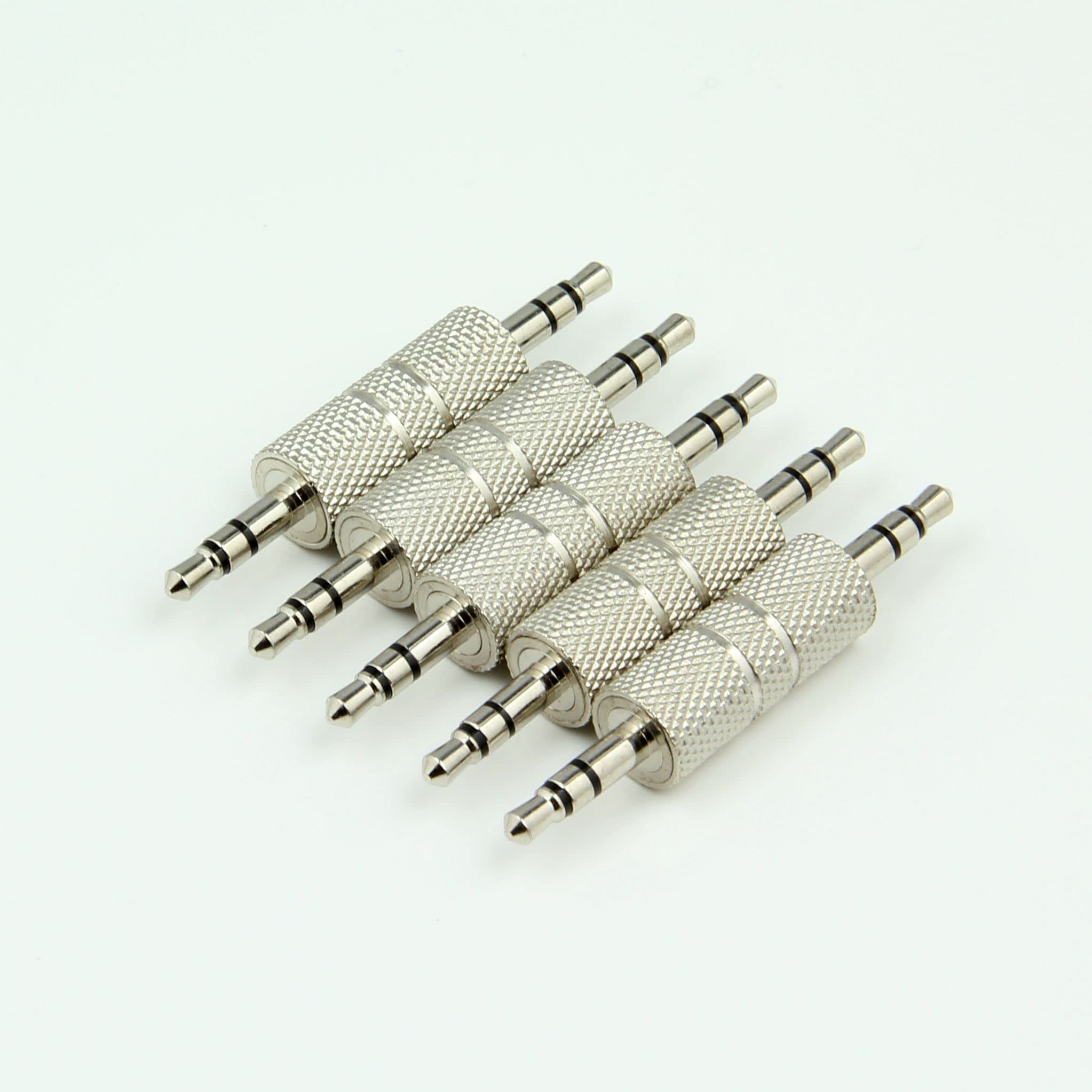 RHINORO (Pack of 5 Full-Metal 3.5mm Stereo Jack Plug Male to Male Coupler Joiner Adapter Connector Convertor