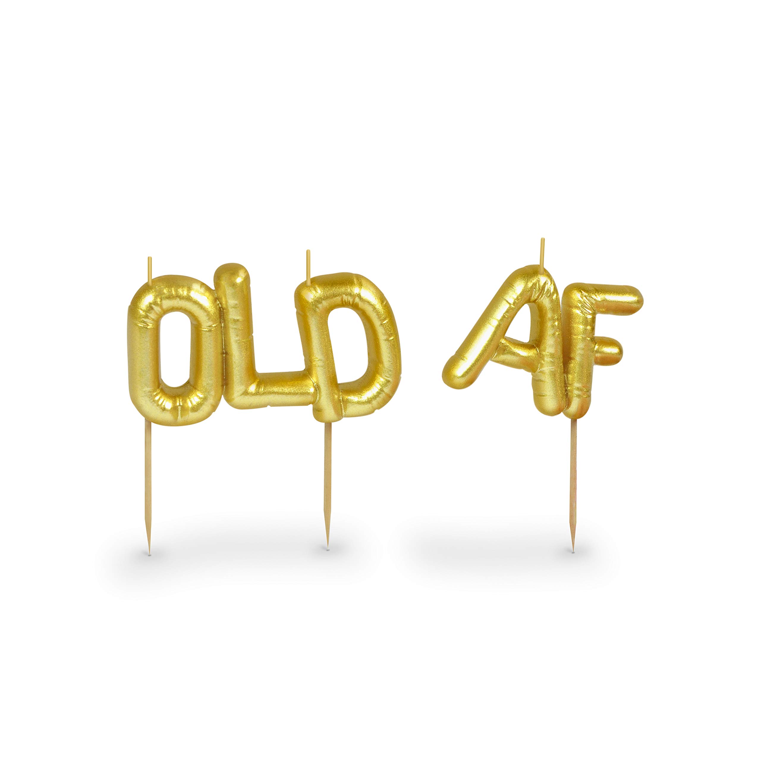 Photo 1 of Genuine Fred Lighten UP Party Candles, Old AF, Metallic Gold Balloon-Style Letter Candles, Hilarious Candles for Retirement Celebrations and Milestone Birthdays