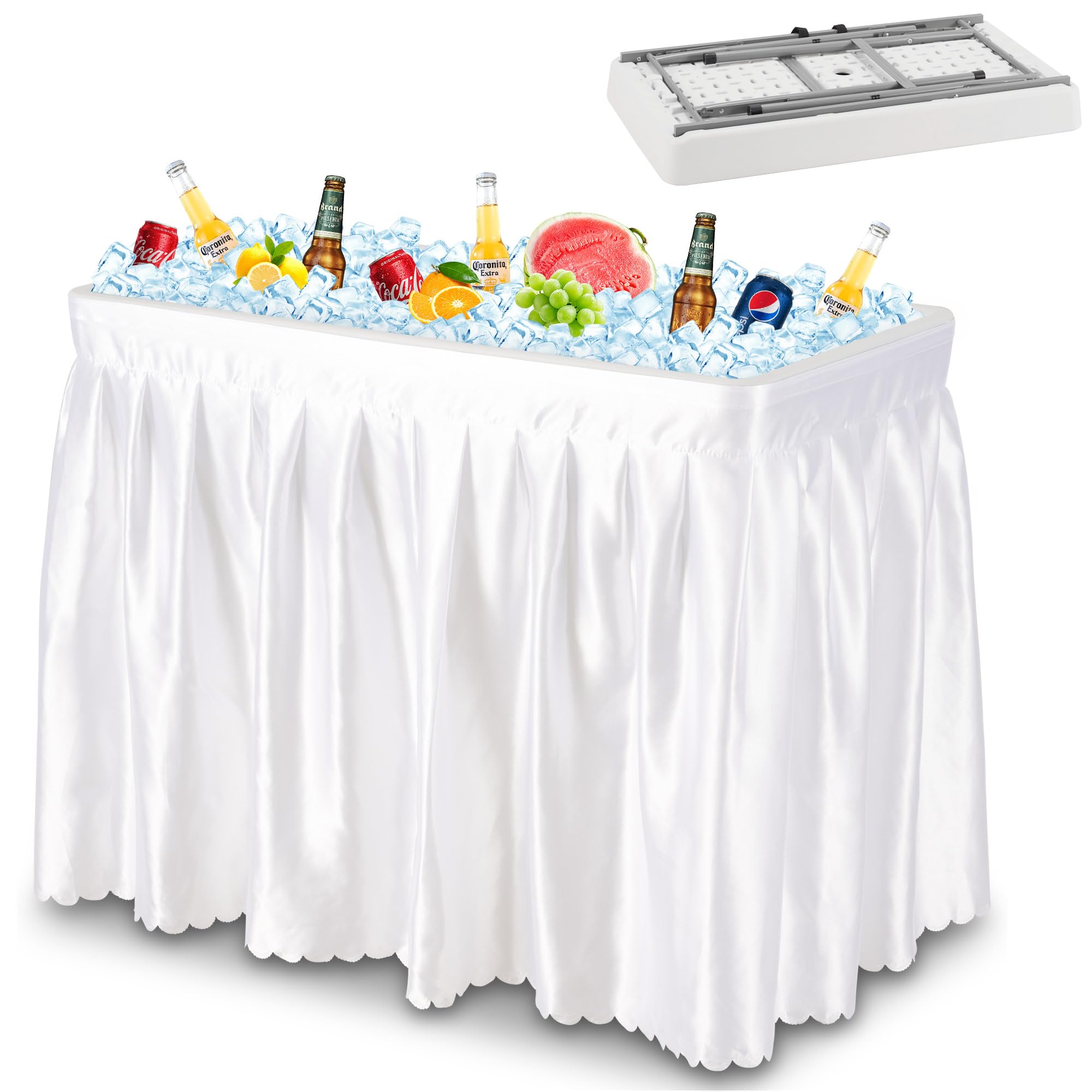Photo 1 of Dragosum Outdoor Ice Cooler Table with Drain, Folding Ice Table with Removable Matching Skirt, Portable Table Coolers 4 Foot for Party BBQ Camping Wedding