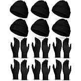 12 Pieces Winter Beanies Hat and Gloves for Men Women Warm Knitted Caps Gloves Set 6 Pairs Unisex Winter Mittens 6 Warm Hats
