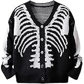 SHENHE Boy's Graphic Skeleton Print Button Down V Neck Long Sleeve Halloween Cardigan
