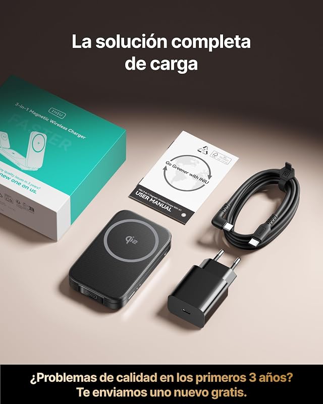 Cargador Inalámbrico 3 en 1, 15W Certificado Qi2 Cargador de Rápida