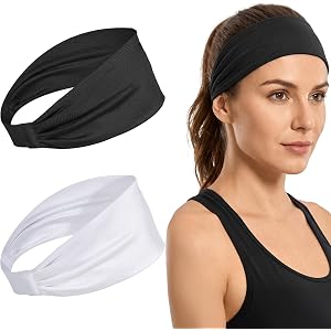 2 Pack Sweat Band Stretchy Headbands for Women Non Slip Headband Moisture Wicking for Running Sports Workout Yoga Tennis Unis