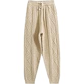 Gihuo Women' s Cable Knit Sweater Pants Long Harem Joggers with Elastic Waist