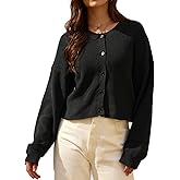 Dyneais 100% Cotton Cropped Button Down Cardigan Sweaters for Women Knit Open Front Crew Neck Oversized Loose Casual Cardigan