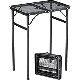 Anbte 2ft Folding Camping Grill Table Max 29.5", 3 Adjustable Height, Black | Heat-Resistant Mesh Tabletop, Waterproof, Portable Metal Grill Table, Lightweight, For Camp Cooking BBQ Outdoor, 23" X 16"