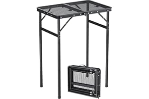 Anbte 2ft Folding Grill Table Max 29.5", 3 Adjustable Height Lightweight Camping Table with Heat-Resistant Mesh Tabletop Port
