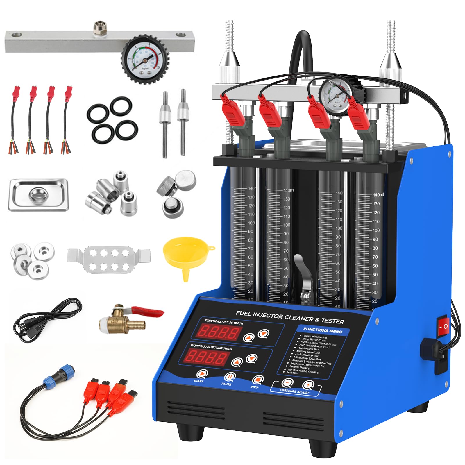 Photo 1 of ***DAMAGED - SEE NOTES/PICTURES******UNABLE TO TEST***YUANRI Fuel Injector Cleaner Machine, 4 Cylinder 9 Test Modes Auto Fuel Injector Tester and Cleaner Kit, Ultrasonic Cleaning Kit for 5V to 12V Motorcycle Car Injectors