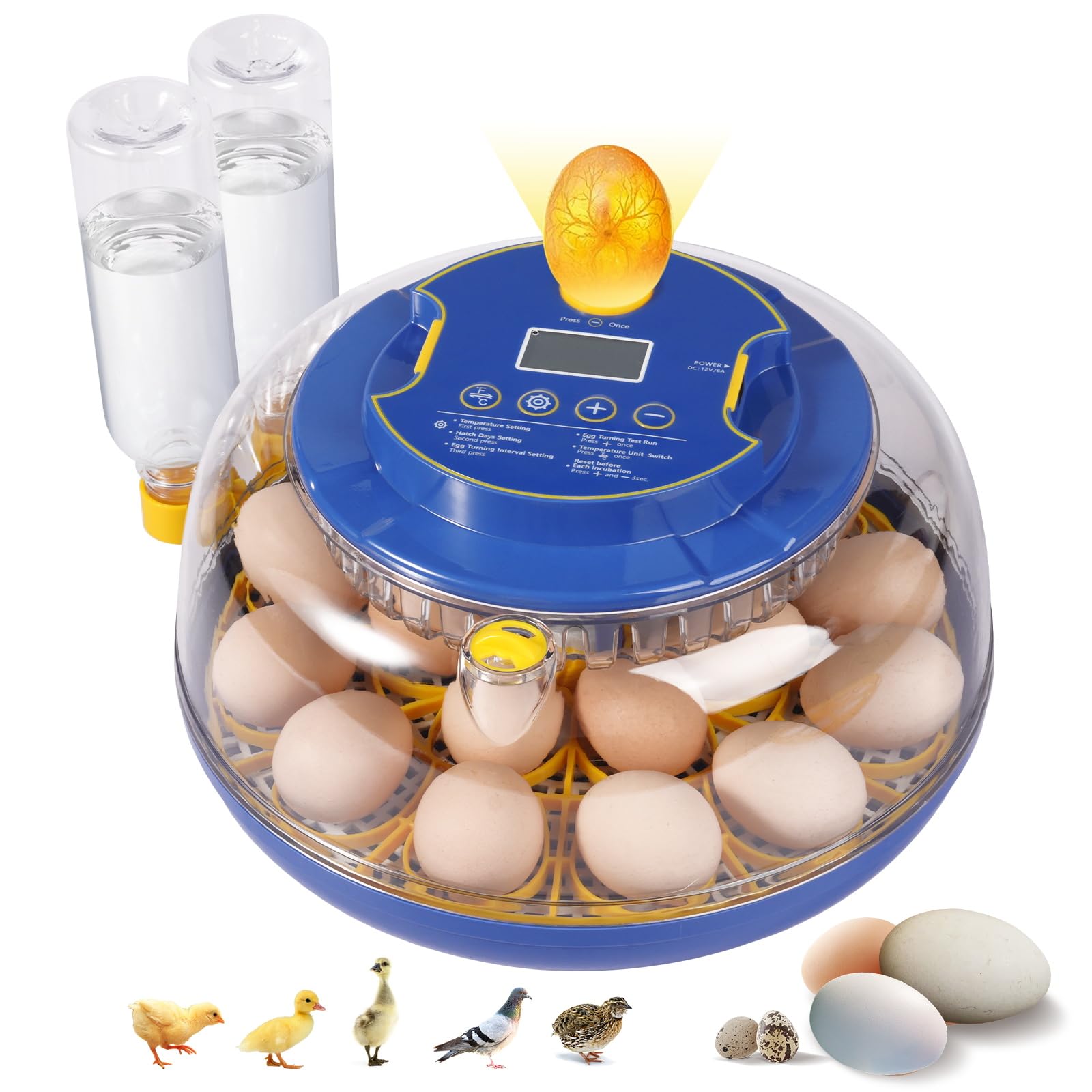 View 1 of 18 Egg Incubators for Hatching Eggs, Chicken Egg Incubator with Automatic Egg Turning and Temperature Humidity Control, 360° Clear View Lid or Home, Farm, Classroom, Hatching Chicken, Duck,Quail,Goose