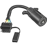 Oyviny 7 Pin to 5 Pin Trailer Adapter 7 Way Round to 5 Way Flat Trailer Plug, RV Blade 7 Way to 5 Pin Flat Trailer Light Wiri