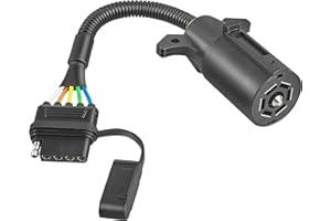 Oyviny 7 Pin to 5 Pin Trailer Adapter 7 Way Round to 5 Way Flat Trailer Plug, RV Blade 7 Way to 5 Pin Flat Trailer Light Wiring Connector 11.6 Inch Plug and Play 16 Gauge Copper Cable with Dust Cover