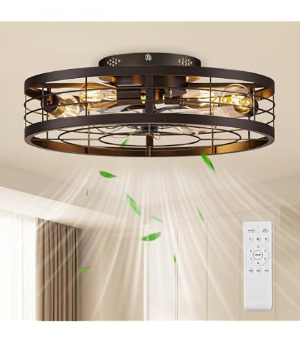 LEDIARY Ventilador De Techo Enjaulado De 20 Pulgadas Con Luz Y