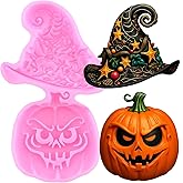 YIHUOMOLDS Halloween Silicone Molds Halloween Witch Hat Pumpkin Fondant Mold for Cupcake Topper Cake Decoration Chocolate Candy Gum Paste Polymer Clay