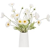 Lumoslyy Artificial Poppy Flowers, 5 Bundles Faux Poppies with Stems for Floral Arrangements - Wedding, Home, Office, Party Table Centerpiece Decor (White)