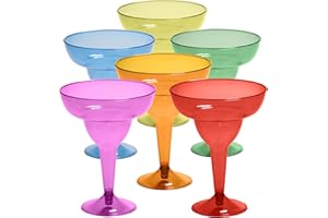 Prestee Multicolor Disposable 48 Plastic Margarita Glasses - 12 oz Hard Cocktail Cups for Cinco de Mayo Fiesta, Taco Party & Mexican Decorations - Fiesta Party Decorations - Large (Pack of 48)
