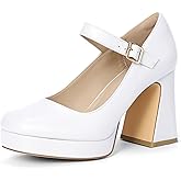 IDIFU IN4 Platform Mary Jane Shoes Women's Pumps High Chunky Square Closed Toe Block Heels Ankle Strap Work Wedding Prom Comfortable Dress Shoes Dressy Cute Heels