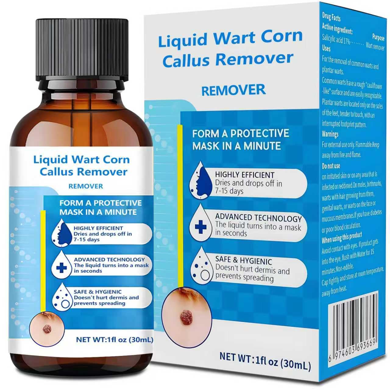 View 1 of **BB 3/1/2027**Fast Acting Liquid Wart Corn Callus, Plantar Wart Corn Remover Freeze Off for Feet: Exclusive Formula 17% Salicylic Acid Wart Freeze Off for Plantar Wart, Common Wart, Flat Wart, Corn 30ml.