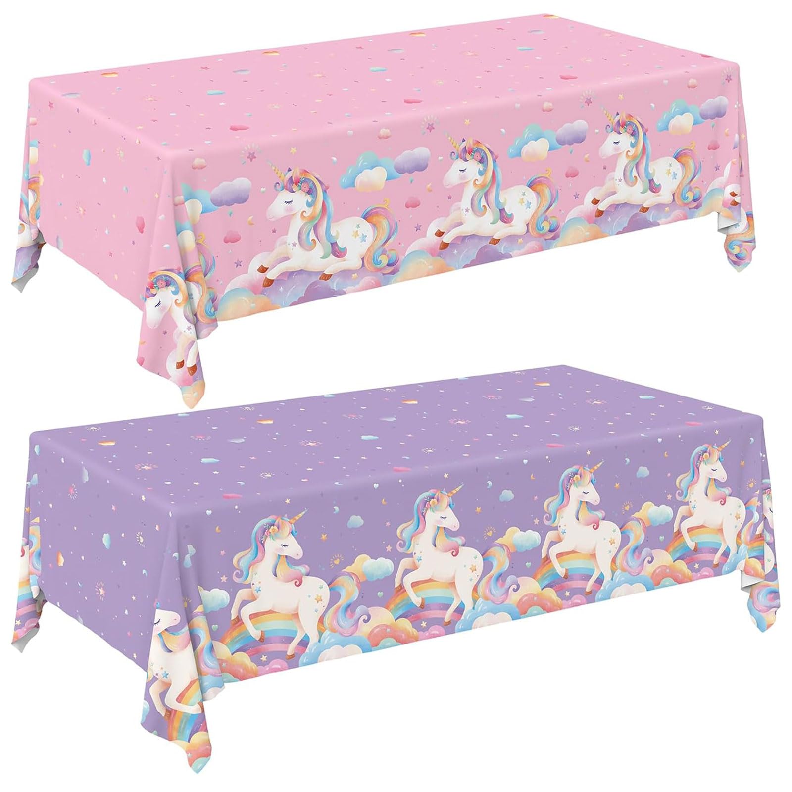 Muorruo 2-piece Unicorn Party Set, delightful unicorn birthday decorations, tablecloths with unicorn designs for children's and girls' birthdays, tablecloths 54 x 108 inches