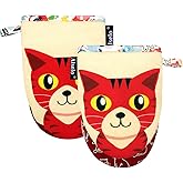 Alselo Mini Oven Mitts,2pk - Silicone Little Kitchen Gloves, Heat Resistant with Non-Slip Grip and Soft Quilted Cotton Lining for Safe Backing Cooking Barbecue (Red, 2)