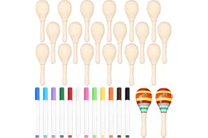 20Pcs Wooden Maracas, Mini Wooden DIY Maracas with 12Pcs Multicolor Pens, Creative Musical Instruments Party Supplies for Mex