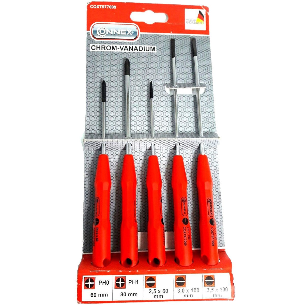 Connex COXT977009 Long Precision Screwdriver Set, Silver/Black/Red, 5 Piece