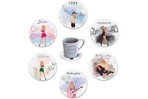 FLASKARS 6-Pack Taylor Coasters Swift Decorations Taylor Merch Stuff Birthday Gift Ideas Party Decor for TS Fans Music Lovers Coffee Mug Room Office Home