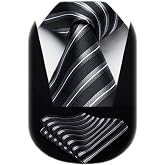 HISDERN Stripe Tie Mens Ties with Pocket Square Set Classic 3.4'' Silk Formal Necktie Handkerchief for Business Wedding
