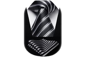 HISDERN Stripe Tie Mens Ties with Pocket Square Set Classic 3.4'' Silk Formal Necktie Handkerchief for Business Wedding