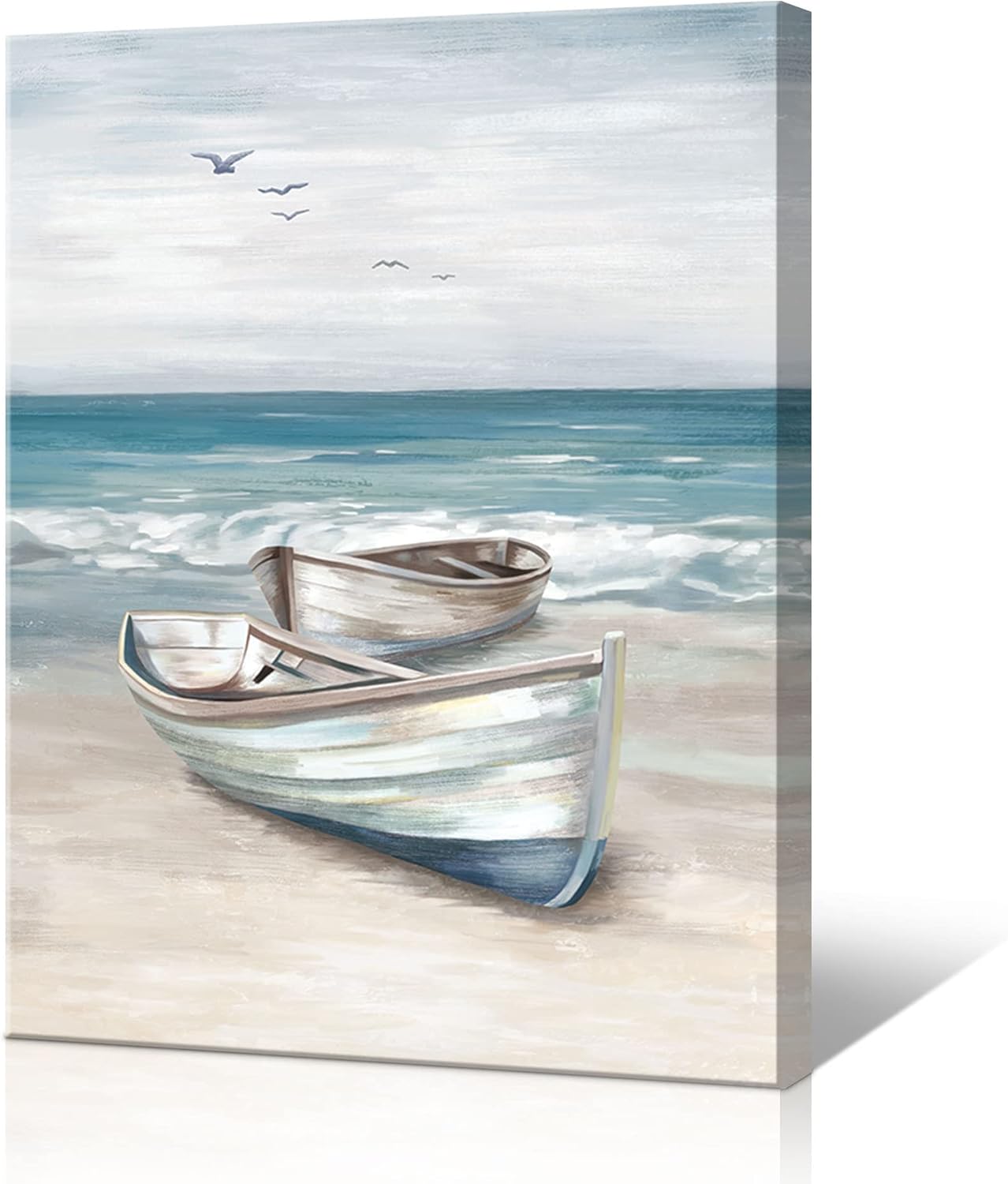 Paintings - takfot Coastal Wall Art Boat Beach Picture Ocean Canvas Paintings Framed Prints Seaside Wall Decor for Bathroom Living Room Bedroom Kitchen 16x12 Inch