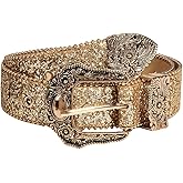 GORGLITTER Women's Rhinestone Cowgirl Belts Bling Western Leather Belt for Jeans Pants